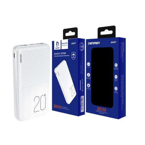 DENMEN POWER BANK DP07 WITH DUAL USB PORTS 20000MAH WHITE DENMEN POWER BANK DP07 WITH DUAL USB PORTS 20000MAH WHITE